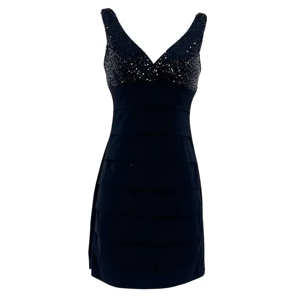 B.Darlin Sequin Tiered Cocktail Dress Sz 3/4 Y2K Glam HOCO Party Holiday Black - Image 2