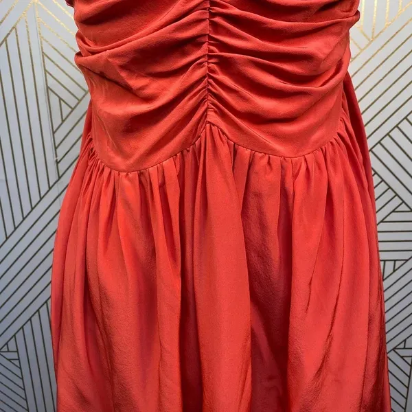 Tucker‎ Red Silk Ruched Smocked Halter Dress - Image 3