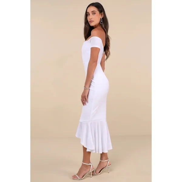 NWT Lulus How Much I Care White Velvet Off-the-Shoulder Midi Dress Hi Low Sz XL - Image 8