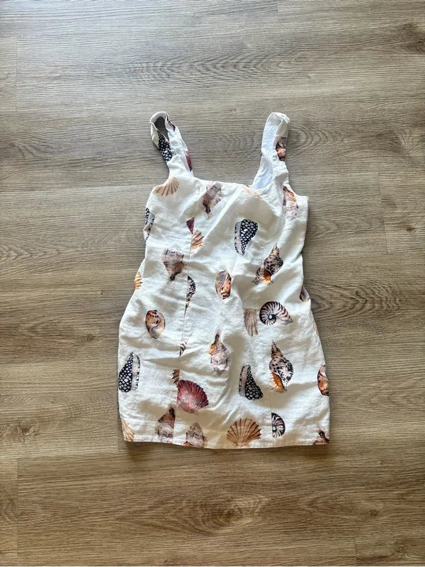 SHOW ME YOUR MUMU Steph Mini Dress White Shell Print Linen Size S Resort Wear - Image 8