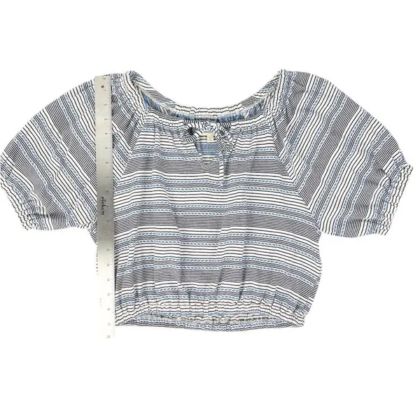 Madewell Jacquard Keyhole Short Sleeve Crop Top Black‎ Striped Size XS - Image 6