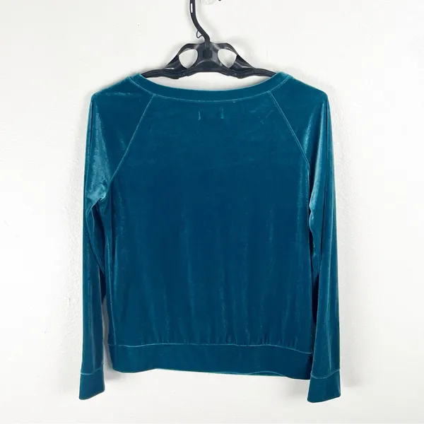 AERIE Teal Long Sleeves Cozy Soft Velvet Velour Top Size Medium Casual Neutral - Image 2