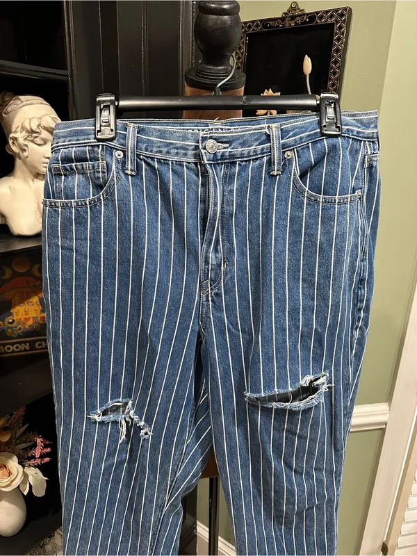 American Eagle Striped Mom Jeans – Distressed – Size 14 Long - Image 2