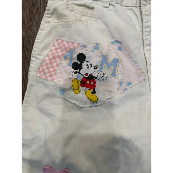 Vintage‎ Mickey Mouse White Jean Shorts Patches Hearts Disneycore Youth - Image 4