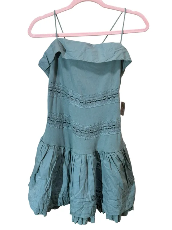 Free People Bliss Beauty Mini Dress Lily Pad Blue Green Lace Tiered Size L NWT - Image 3