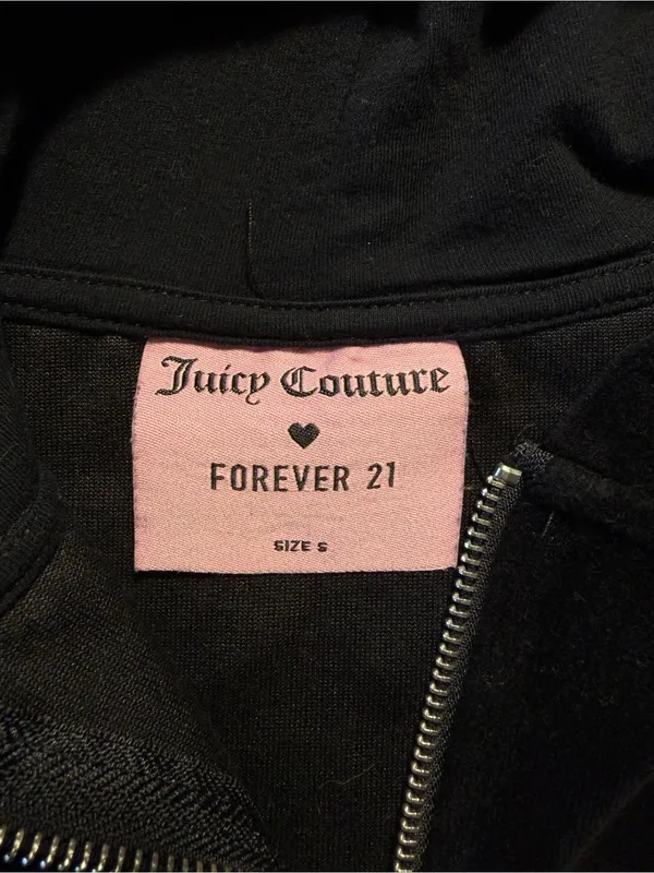 Juicy Couture x Forever 21 Women’s Small Black Velour Rhinestone Zip Glam Hoodie - Image 6