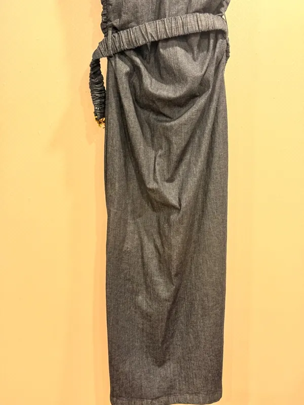 NWOT Zara Navy Blue Denim Button Front Sleeveless Midi Shirt Dress Gold Belt S - Image 12