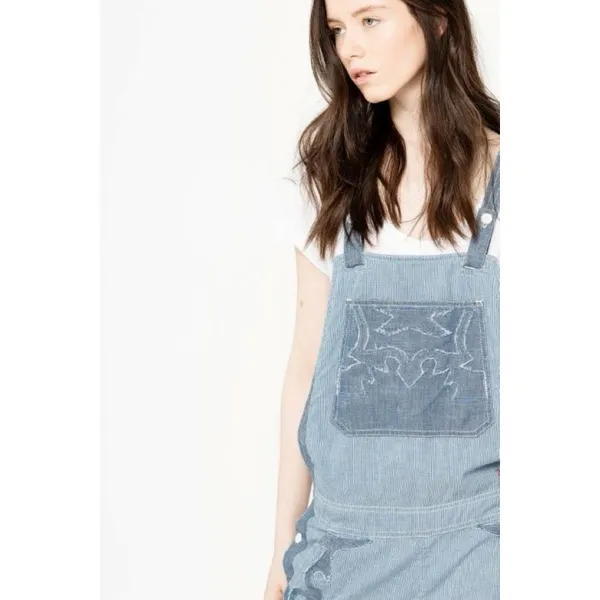 Zadig & Voltaire Sidney Patch Denim Overalls Size Small Blue Chambray Stripe - Image 4