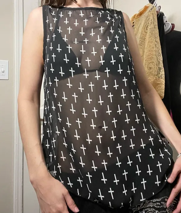 sheer cross print tank Black Size M - Image 2