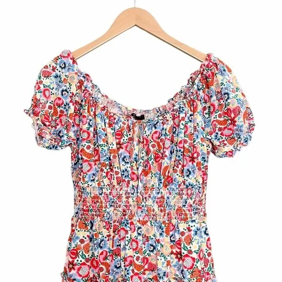 NWT J. Crew Floral Farmers Market Ladybug Print Midi Tiered Dress Size 0 | XS - Image 5