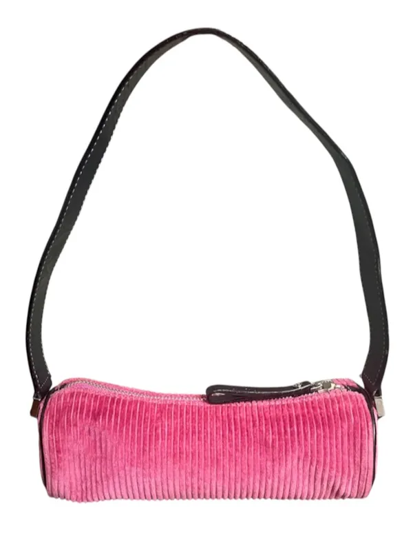 Kate Spade Pink Corduroy Barrel Shoulder Bag w Leather Trim & Contrast Stitching - Image 2