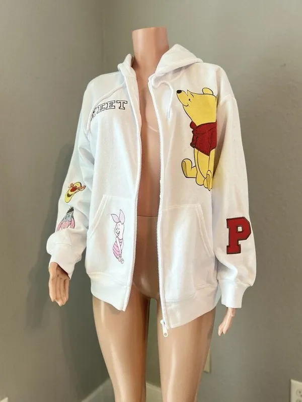 DISNEY Winnie The Pooh Women's Full Zip Sweatshirt Hoodie XL White NWT #33 - Image 13