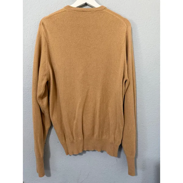 Wool Women Camel Knit Sweater M Tan V-Neck Long Sleeve Classic Minimalist Preppy - Image 3