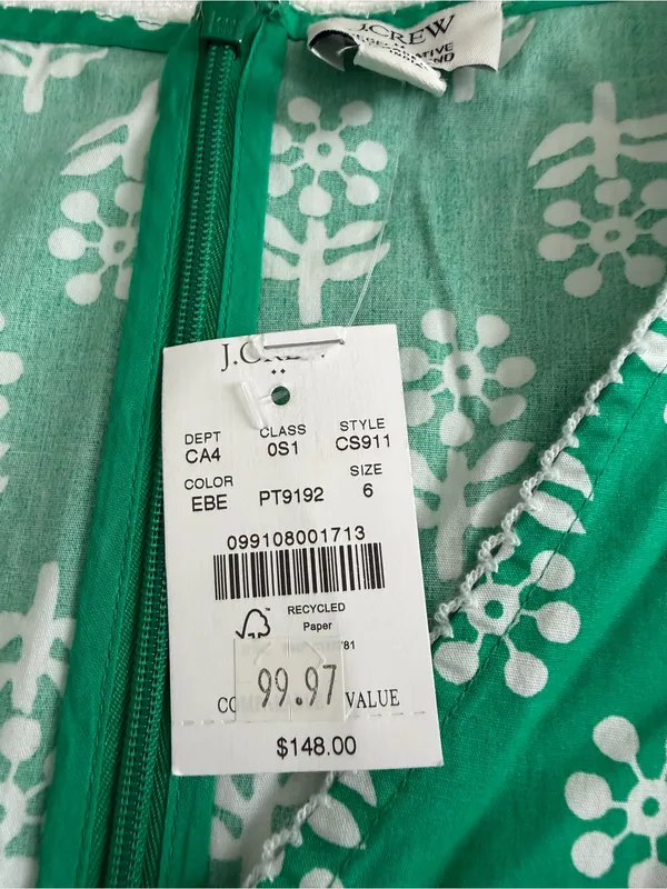J.Crew Block Print Puff Sleeve Midi Dress Green Size 6 NWT - Image 4