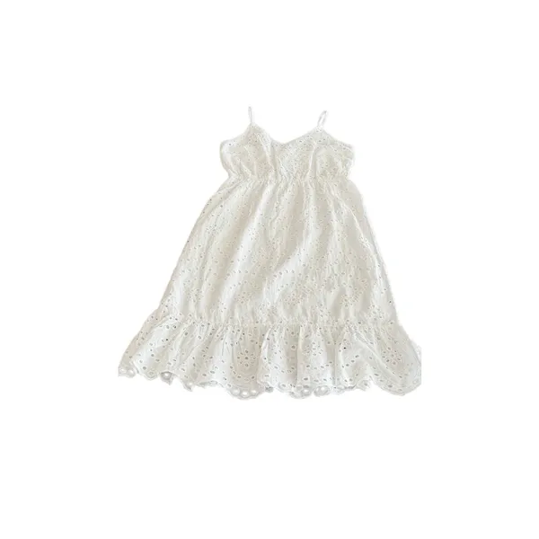 Japna White Cotton Eyelet Smocked Maxi Sundress - Boho Cottagecore size S - Image 2