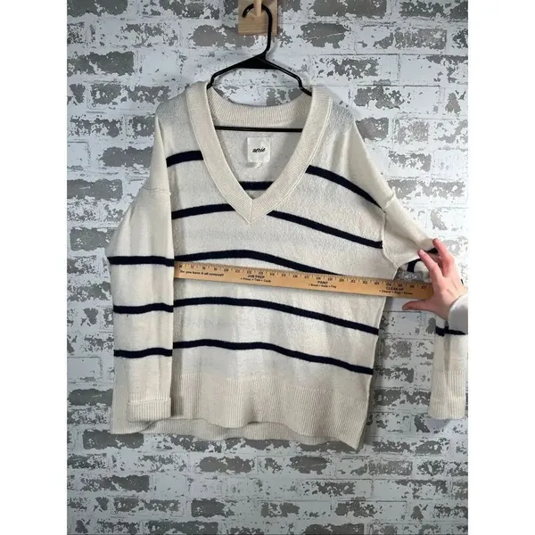 Aerie | women black and cream striped vneck sweater oversized - Image 6