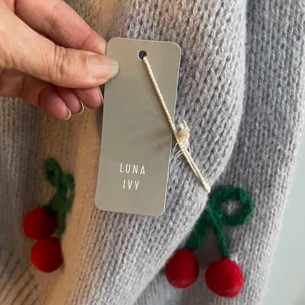 Luna Ivy Grey Blue Chunky‎ Knit Cherry Cardigan Sweater NWT Womens Small - Image 5