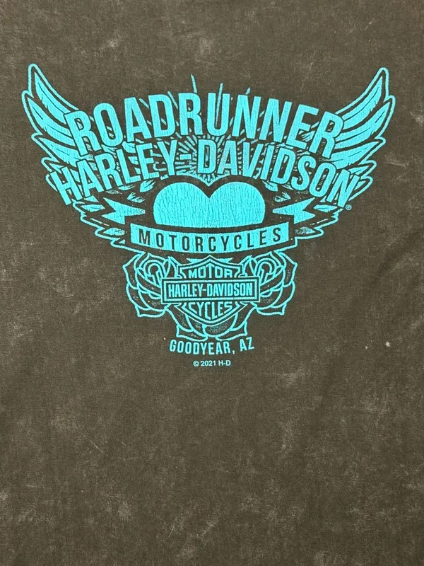 Harley-Davidson Acid Wash V-Neck // Retro Neon Goodyear AZ Biker Tee S - Image 5