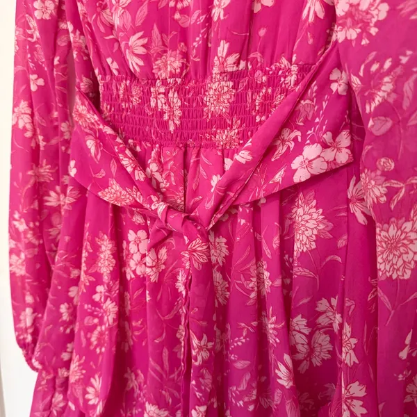Hot Pink Floral Long Sleeve Mini Dress XS - Image 4