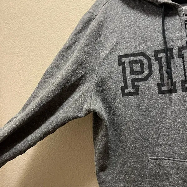 Victoria's Secret PINK Gray Full Zup Fleece Lined Hooded Jacket Size Large - Image 7