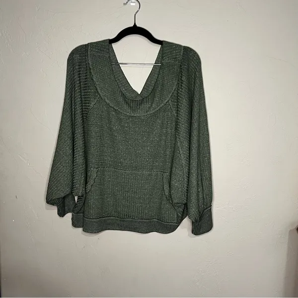 We The Free People Westend Thermal Off-Shoulder Army‎ Green Sweater - Image 5