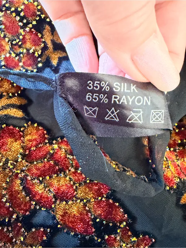 Velvet burnout floral shawl black and orange, sparkle details outline, 66"x21.5" - Image 4