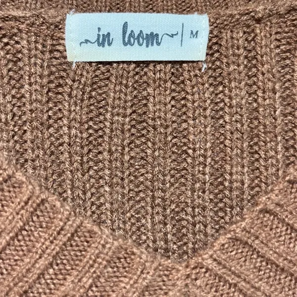 in loom women's sweater dress size M‎ brown v-neck acrylic knit long sleeve - Image 3