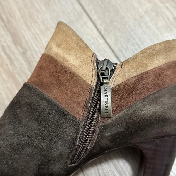 Martinelli Spain Suede Ankle Booties EU 35 Brown Tan Colorblock High Heel Zip - Image 3
