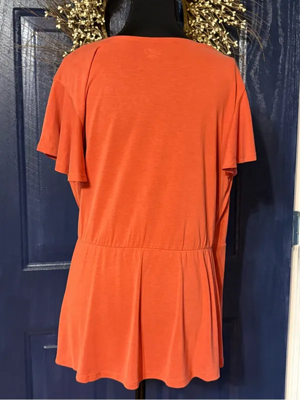 LOFT Orange Wrap-Front Short Sleeve Blouse size Large NWT - Image 4