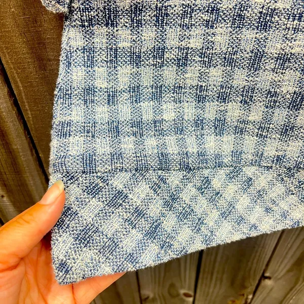 Sara Campbell top small rough texture checkered pattern cotton blend fluffy trim Blue - Image 4