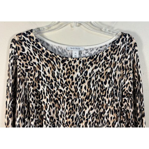 White‎ House Black Market Leopard Print Sweater XL Faux Leather Elbow Patches - Image 5