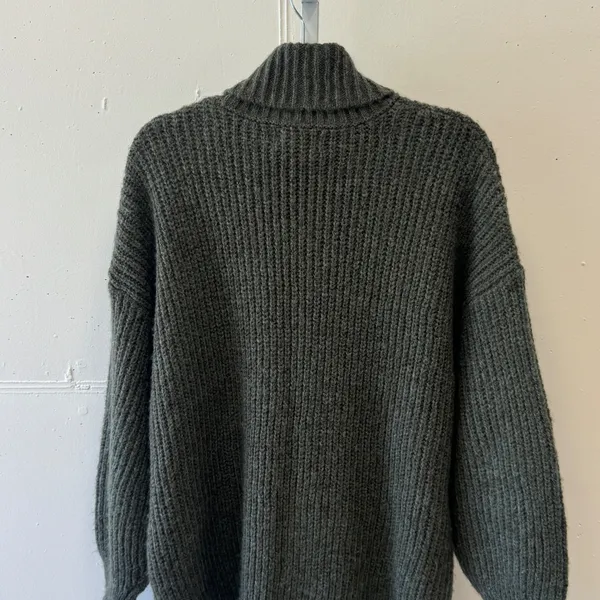 Old Navy Green Shaker Rib Turtleneck Tunic Length Sweater Oversized Wool Mix Lg - Image 5