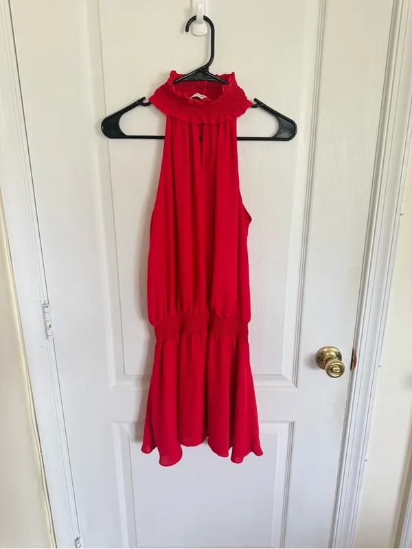 Amanda Uprichard Kimmie Red Halter Smocked Waist Mini Dress - Image 2