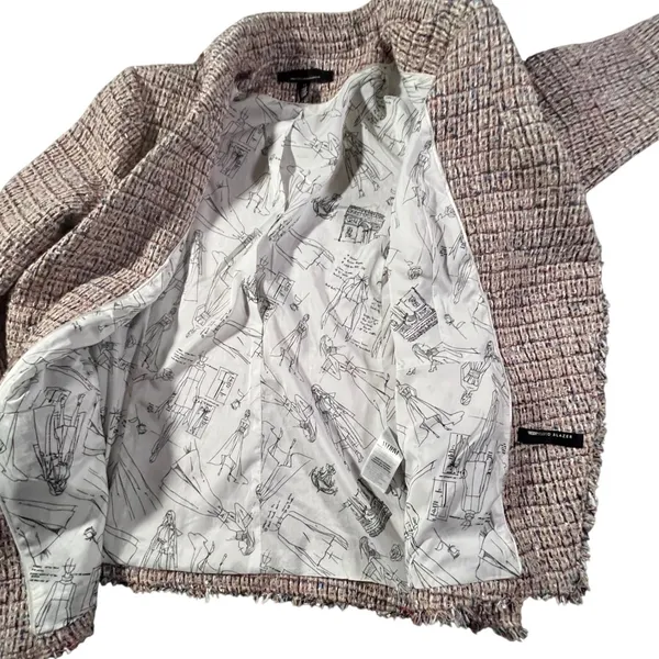 White House Black Market Studio Blazer Women‎ 14 Multi Color Tweed Fringe Trim - Image 3