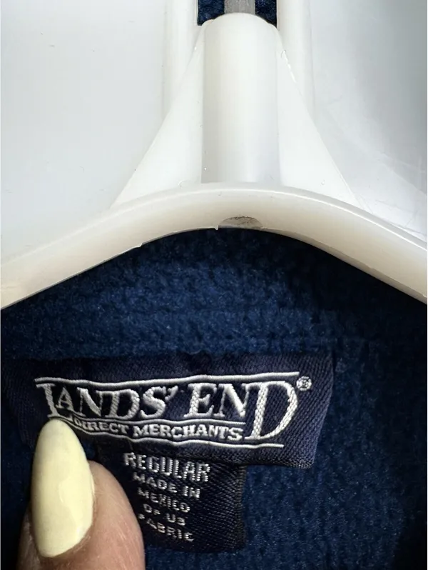 Lands' End Women’s S Blue Fleece Button Front Jacket Collared Pockets Short - Image 7