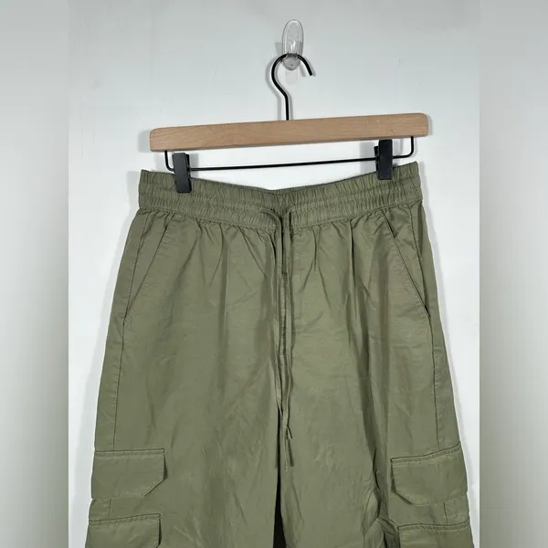 Abercrombie & Fitch Cargo Pants Olive Green Wide Leg Drawstring Waist Size Small - Image 4