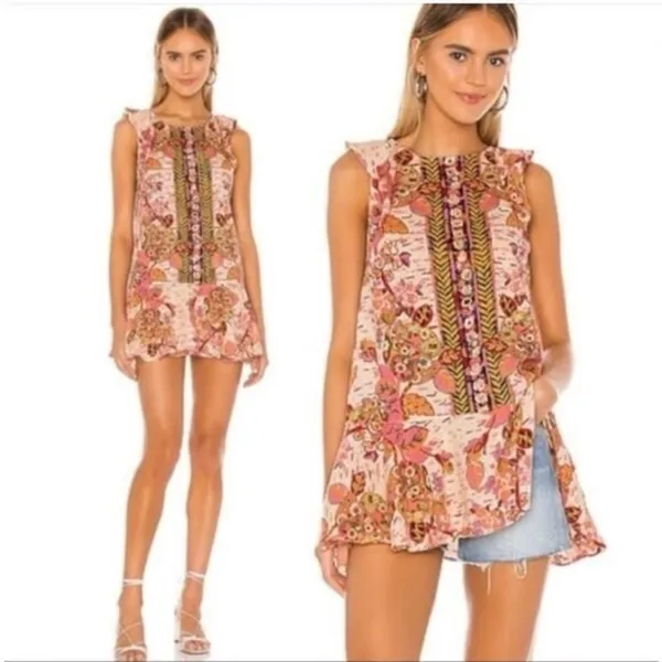 Free People "Summer in Tulum Floral Printed Linen Tunic Top - Size M⁠ - Image 12
