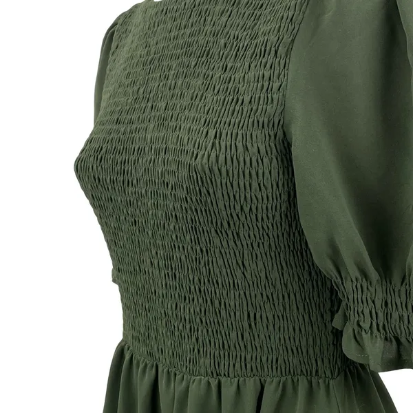 BTFBM Women's Green Smocked Short Puff Sleeve Tiered A Line Maxi Dress Size S - Image 3