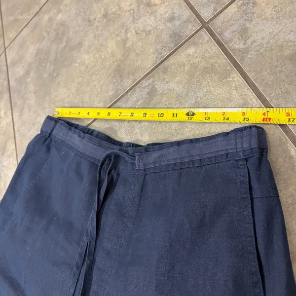 Orvis Wide Leg 100% Linen Solid Navy Drawstring Cropped Pant Large Beach Resort - Image 10