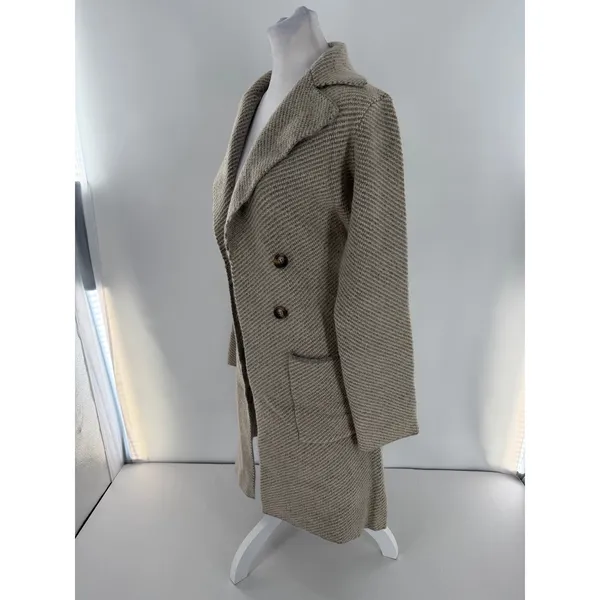 Magnolia Boutique M/L Womens Herringbone Double Breasted Long Coat Quiet Luxury - Image 4