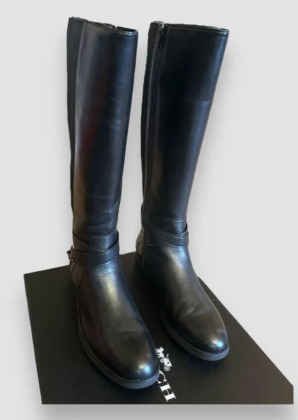 Coach Riding Boots Essex Semi Matte Leather/Stretch Black Women' SZ 6.5B 36.5 EU - Image 4