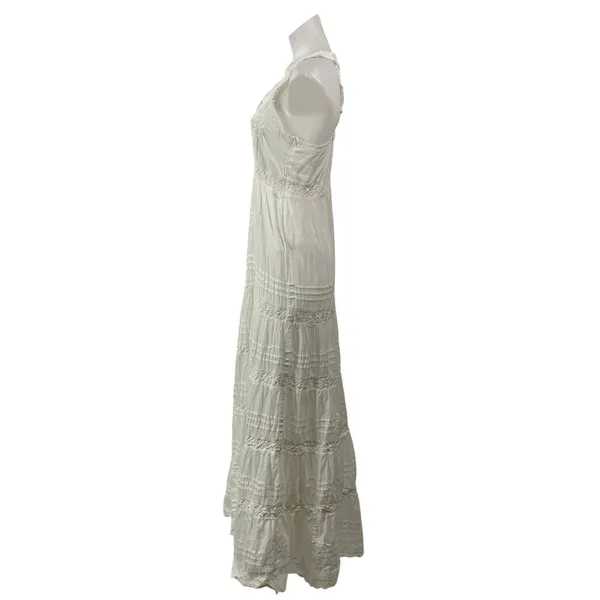 Rosso Ibiza Women's White Sleeveless Tiered Embroidered Bohemian Maxi Dress Sz S - Image 2