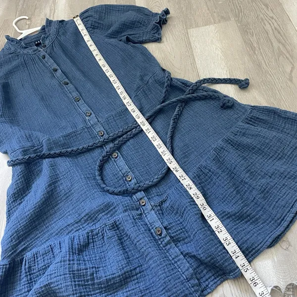 Gap Mini Dress cotton gauze button front mini womens Indigo Blue (large) natural - Image 6