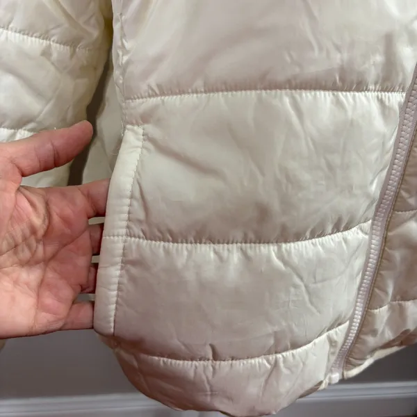 Ci Sono Puffer Jacket Ivory Sherpa Lined Hooded Quilted Winter Coat Minimalist L - Image 3