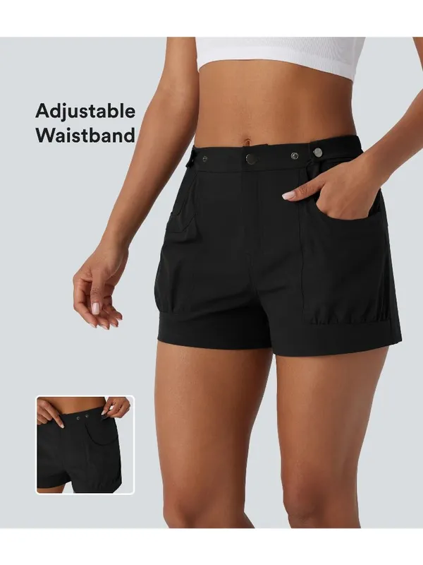 Halara Mid Rise Adjustable Waistband Pocket Casual Shorts Black M - Image 2