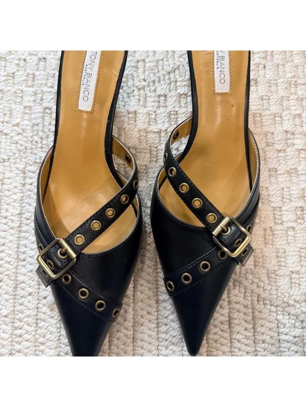 Tony Bianco Savior Kitten Heel Mules in Black Nappa - Image 3