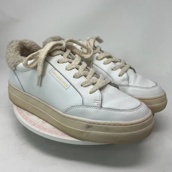 SAM EDELMAN Wess Sneaker Women 10 White Leather Faux Shearling‎ Platform Low Top - Image 2