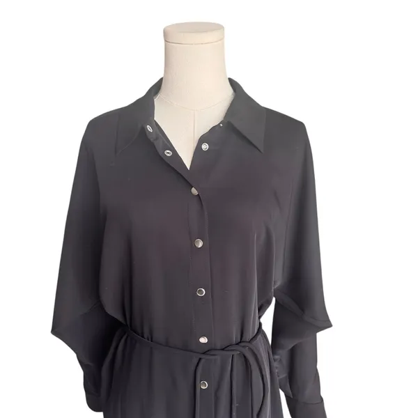 Amanda Uprichard - Black Button-Front Tie Shirt Dress Sz M - Image 3