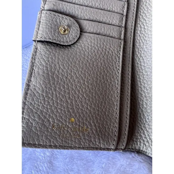 Kate Spade Pebble Leather Wallet Tan Beige Compact ID Multiple Pockets Womens - Image 4