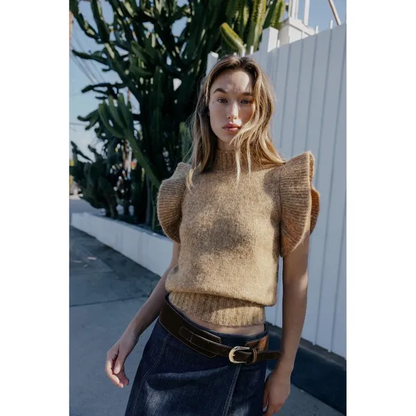 Zara Brown Wool Alpaca Blend Ruffle‎ Sleeve Knit Vest Sweater NEW S - Image 11